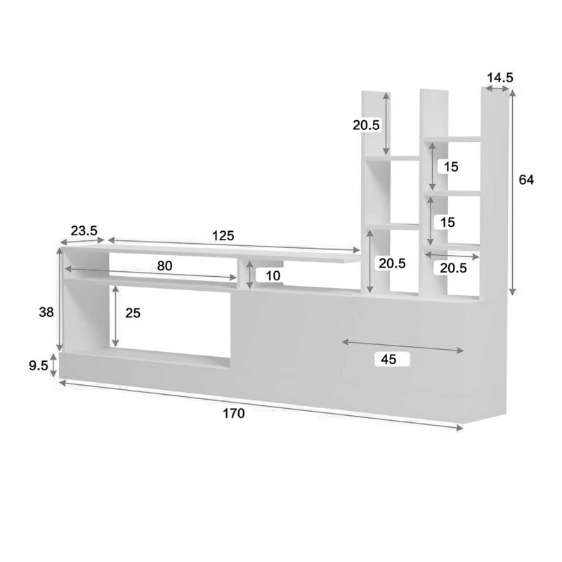 Σύνθετο σαλονιού Seruno pakoworld λευκό 170x25x100εκ - Image 6