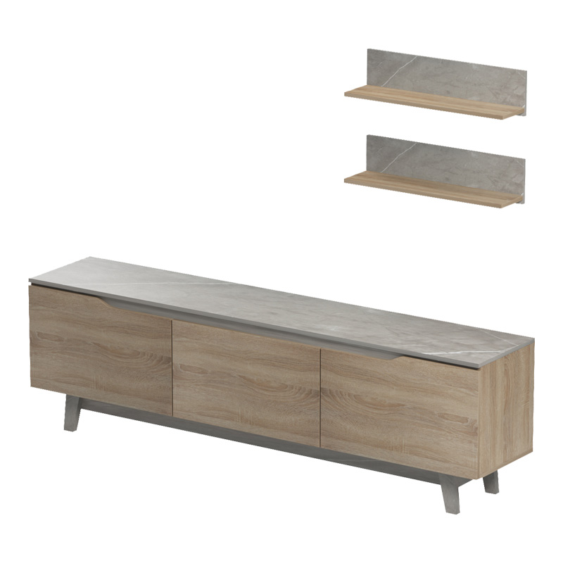 Σύνθετο σαλονιού Kasia pakoworld μπεζ μαρμάρου-sonoma 180x35x48.5εκ - Image 3