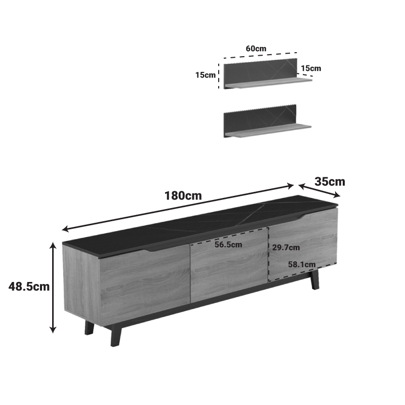 Σύνθετο σαλονιού Kasia pakoworld μπεζ μαρμάρου-sonoma 180x35x48.5εκ - Image 7
