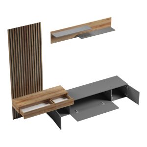 Σύνθετο σαλονιού Litende pakoworld σε ανθρακί-oak απόχρωση 249.4x42.2x199.5εκ