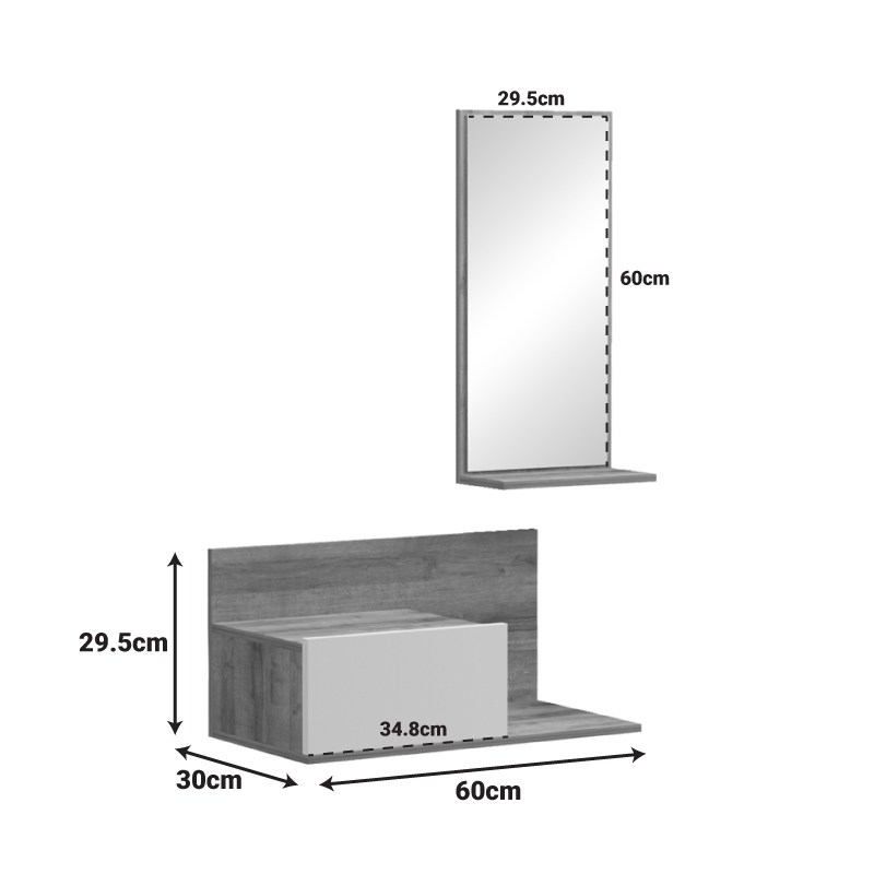 Έπιπλο εισόδου με καθρέπτη Miranda pakoworld σε λευκή-oak απόχρωση 60x30x89.5εκ - Image 6