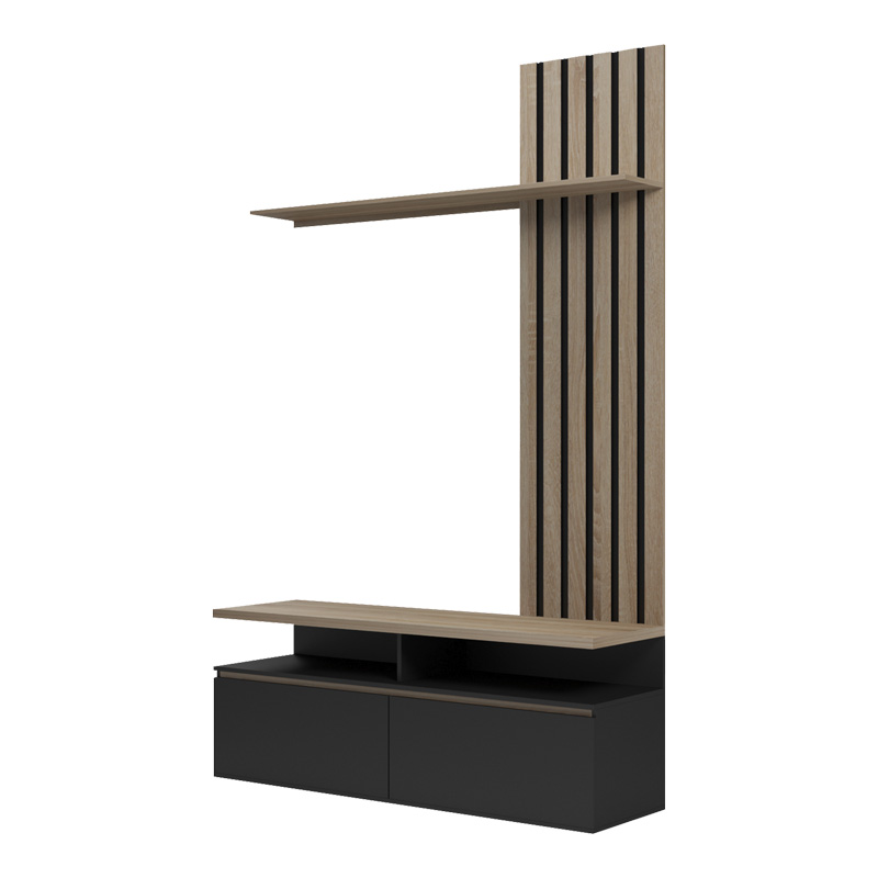 Σύνθετο σαλονιού Perlento pakoworld σε μαύρο με sonoma απόχρωση 140x41x219.5εκ - Image 4