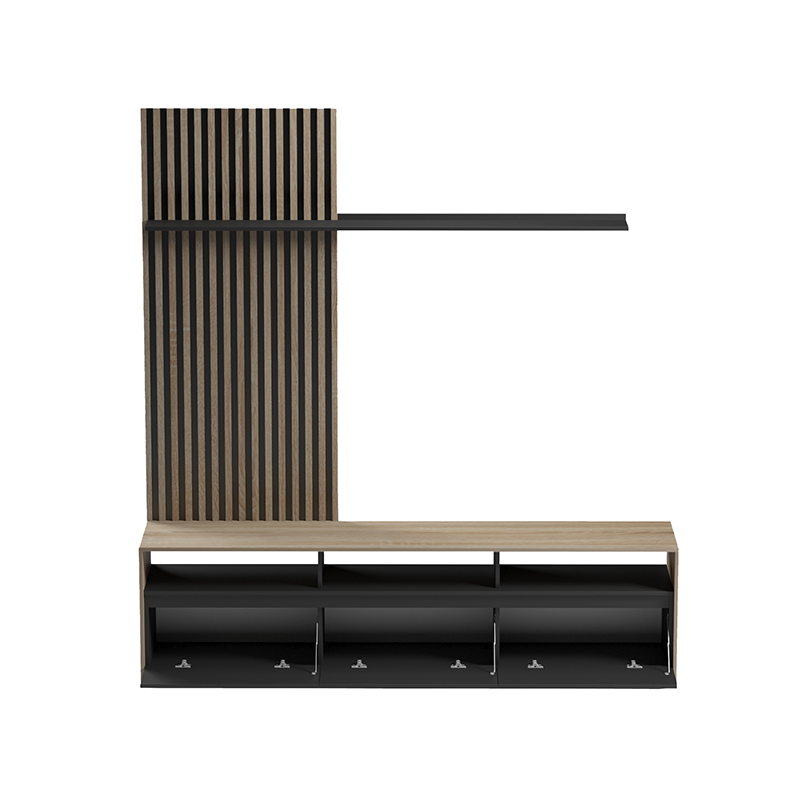 Σύνθετο σαλονιού Delfina pakoworld σε sonoma με μαύρη απόχρωση 190x40x199.5εκ