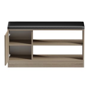 Παπουτσοθήκη-σκαμπό Deboule pakoworld 8 ζευγών σε sonoma-μαύρη απόχρωση 90x30x46εκ