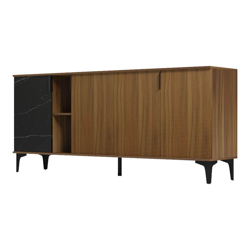 Μπουφές Riba pakoworld καρυδί-μαύρη όψη μαρμάρου 180x40x78εκ - Image 4