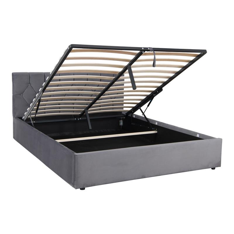 Κρεβάτι διπλό Kamaho pakoworld βελούδο ανθρακί με αποθηκευτικό χώρο 160x200εκ - Image 3