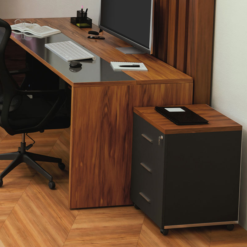 Συρταριέρα επαγγελματική τροχήλατη Oscar pakoworld 3ων συρταριών καρυδί-ανθρακί 40x48x63εκ