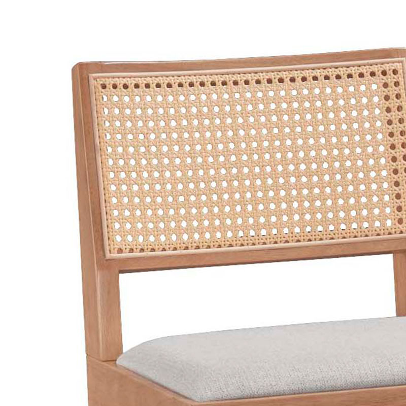 Σκαμπό bar Winslow pakoworld ξύλο rubberwood ανοικτό καρυδί-pvc rattan φυσικό-ύφασμα γκρι 44.5x46x98εκ - Image 2