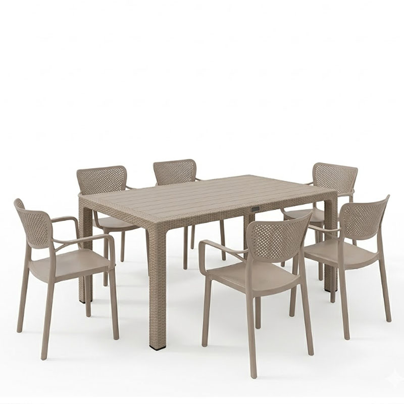 Τραπεζαρία Explore-Frontline pakoworld σετ 7τεμ PP cappuccino 150x90x73,5εκ.