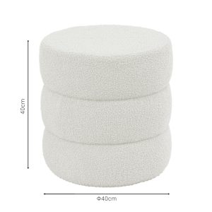 Σκαμπό-πουφ Kioto pakoworld μπουκλέ λευκό Φ40x40εκ