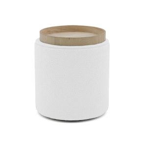 Σκαμπό-μπαούλο Batur pakoworld μπουκλέ ύφασμα σε λευκή απόχρωση Φ34x38εκ