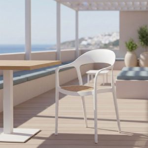 Πολυθρόνα Ember στοιβαζόμενη pakoworld με UV protection PP μπεζ- λευκό 52.5x56.5x81εκ.