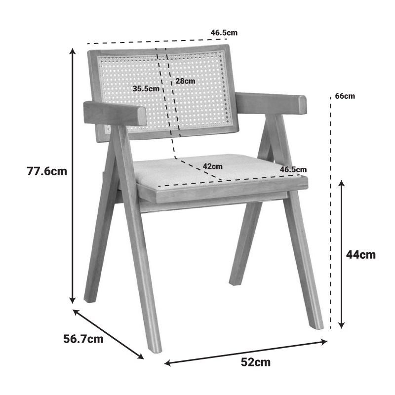 Πολυθρόνα Winslow pakoworld φυσικό rubberwood 52x59x79εκ