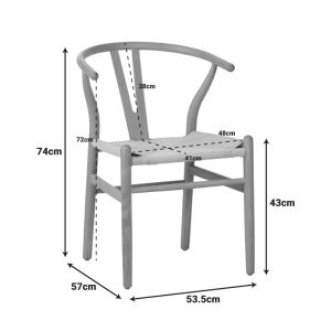 Καρέκλα Wishbone pakoworld λευκό ξύλο οξιάς-έδρα με σχοινί σε φυσική απόχρωση 53x55x76εκ