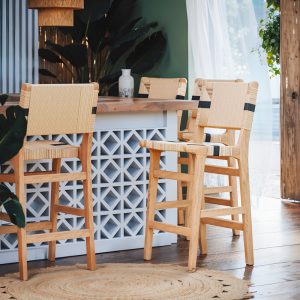 Σκαμπό μπαρ Julien pakoworld rubberwood φυσικό-έδρα φυσικό-μαύρο σχοινί 45x46x95εκ