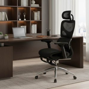 Καρέκλα γραφείου διευθυντή με υποπόδιο Thelonius pakoworld mesh μαύρο