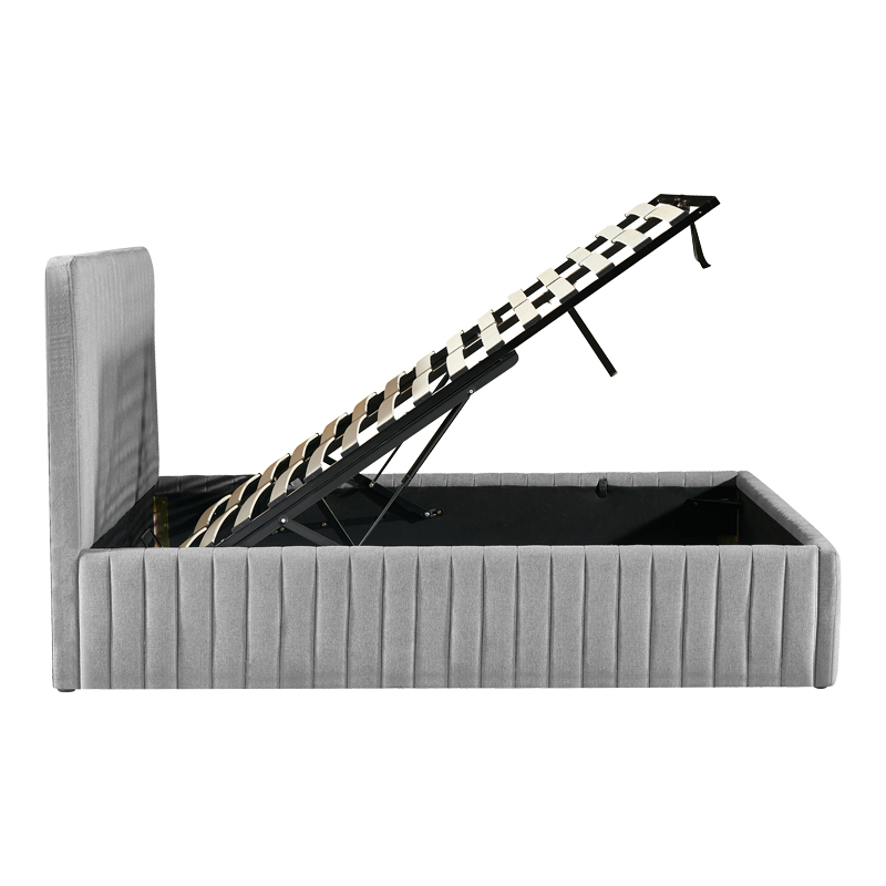 Κρεβάτι διπλό Zilin pakoworld ύφασμα γκρι-μπεζ με αποθηκευτικό χώρο 160x200εκ - Image 4