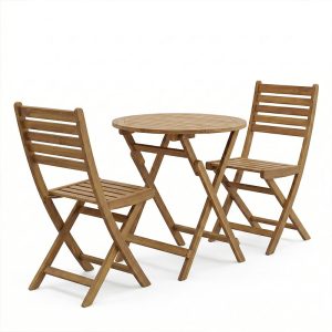 Τραπεζαρία Fatel-Carpuva pakoworld σετ 3τεμ πτυσσόμενο φυσικό μασίφ ξύλο ακακίας Φ70x74εκ