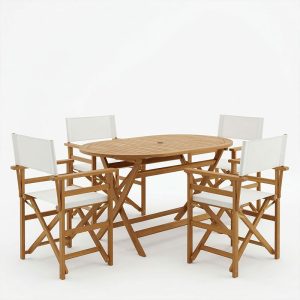 Τραπεζαρία Bistrual-Falov pakoworld σετ 5τεμ πτυσσόμενο φυσικό μασίφ ξύλο ακακίας 130x80x72εκ