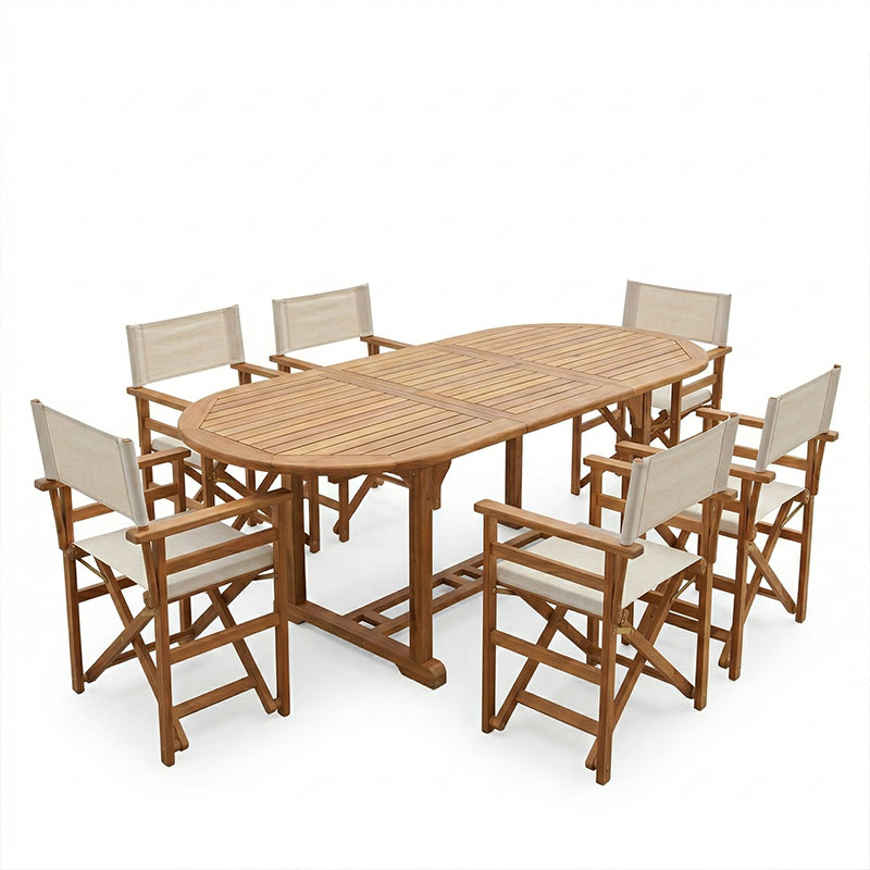 Τραπεζαρία Bistrual-Sopho pakoworld σετ 7τεμ επεκτεινόμενο φυσικό μασίφ ξύλο ακακίας 200/150x100x75εκ