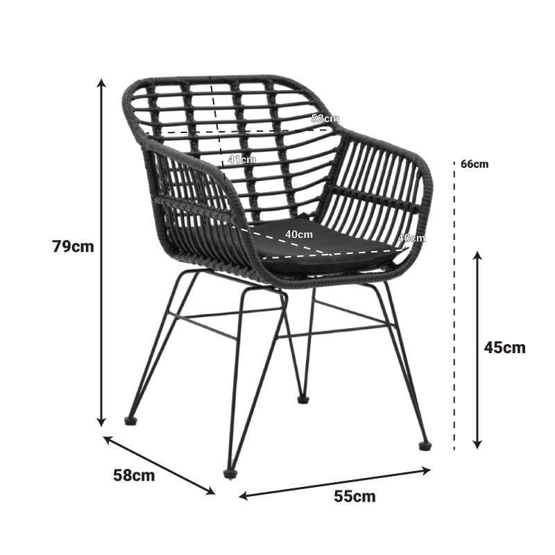 Πολυθρόνα Naoki pakoworld με μαξιλάρι pe μαύρο-μέταλλο μαύρο πόδι 55x58x79εκ - Image 2