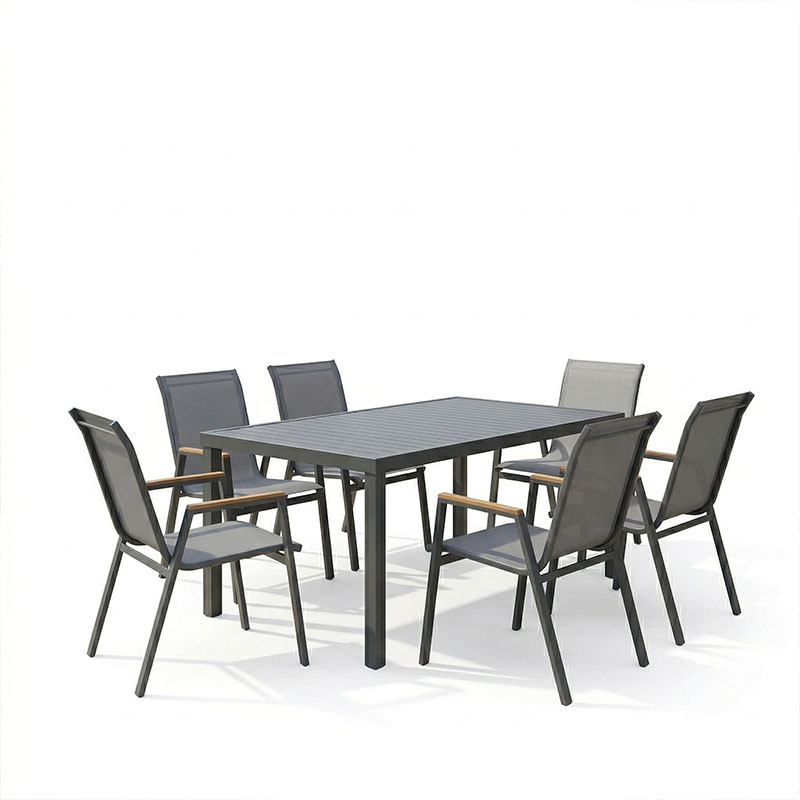 Τραπεζαρία Azelie-Kliton pakoworld σετ 7τεμ ανθρακί ύφασμα-ανθρακί αλουμίνιο 150x80x74εκ