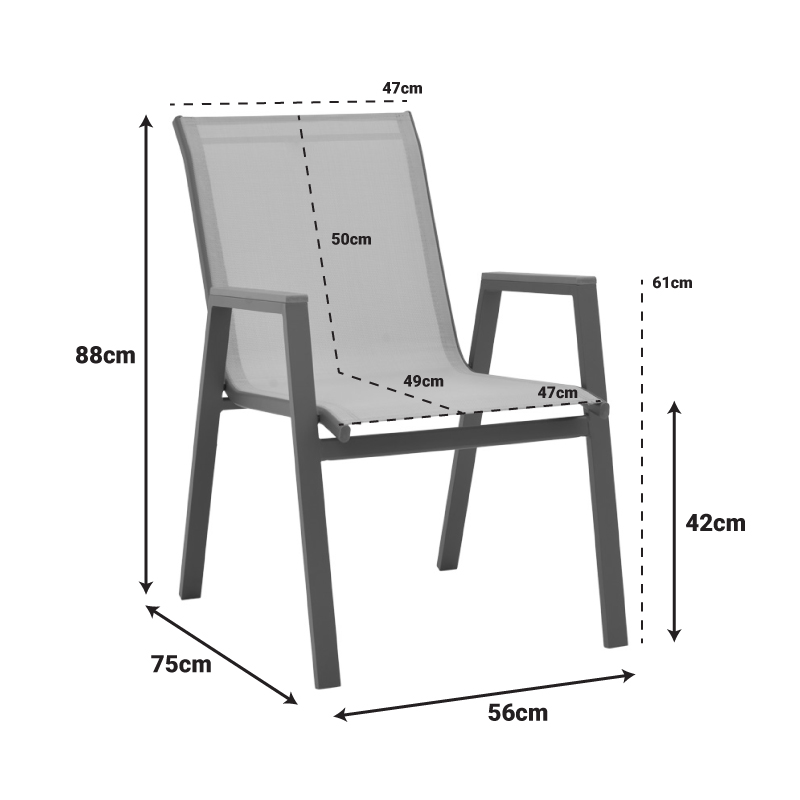 Πολυθρόνα Azelie pakoworld στοιβαζόμενη σαμπανιζέ αλουμίνιο και textilene σε ανοιχτή γκρι απόχρωση 56x75x88εκ - Image 2