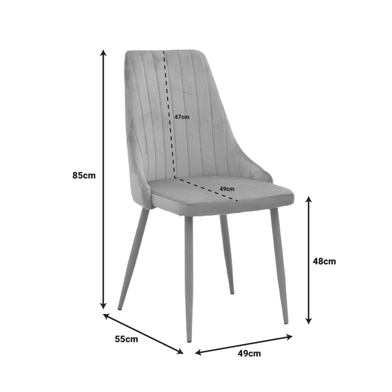 Καρέκλα Azori pakoworld γκρι βελούδο με μεταλλικό πόδι σε φυσική απόχρωση 49x55x85εκ - Image 7