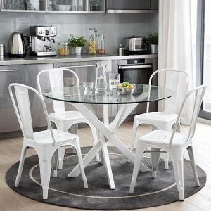 Τραπέζι Antoro pakoworld γυαλί και μεταλλικά πόδια σε λευκή απόχρωση Φ80x75εκ