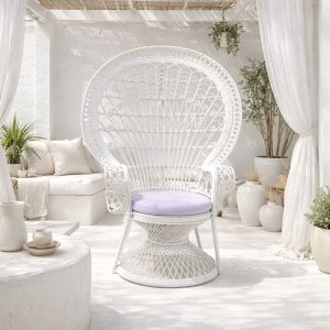 Πολυθρόνα Dorothy Inart με λευκό μαξιλάρι-λευκό rattan 115x53x147εκ