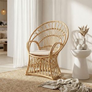 Πολυθρόνα Boloni Inart με μπεζ μαξιλάρι-φυσικό rattan 96x70x120εκ