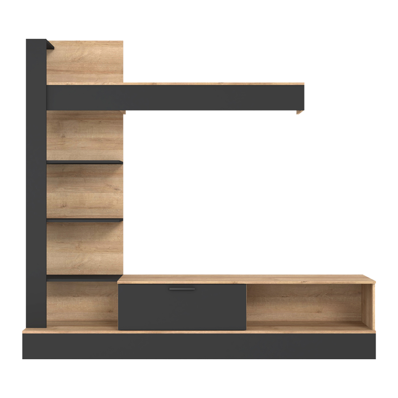 Σύνθετο σαλονιού Dranko pakoworld μαύρο-oak μελαμίνης 205x41.5x192εκ - Image 2