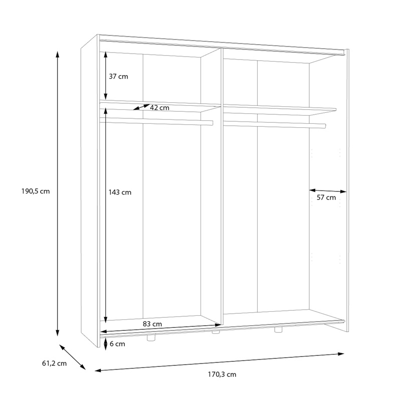 Ντουλάπα ρούχων Noez I pakoworld δίφυλλη με ράφια σε λευκή απόχρωση 170.5x61x190.5εκ - Image 7