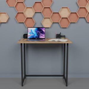 Γραφείο εργασίας τοίχου πτυσσόμενο Thox pakoworld oak μελαμίνης-μαύρο μέταλλο 80x50x72εκ