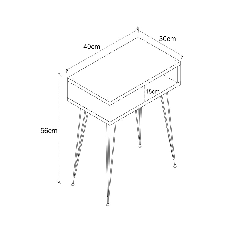 Κομοδίνο Naida pakoworld σε ανθρακί απόχρωση -μαύρα μεταλλικά πόδια 40x30x56εκ - Image 2