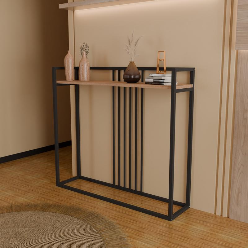 Κονσόλα Convida pakoworld oak με μαύρο μεταλλικό σκελετό 100x25x90εκ - Image 3