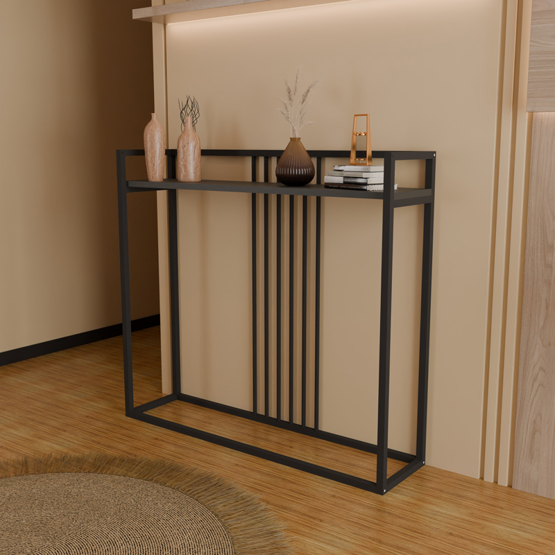 Κονσόλα Convida pakoworld ανθρακί με μαύρο μεταλλικό σκελετό 100x25x90εκ - Image 3