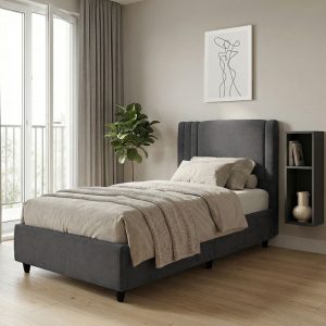 Κρεβάτι με αποθηκευτικό χώρο Lineo pakoworld μπουκλέ σε ανθρακί απόχρωση 120x200εκ