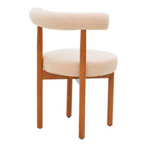 Καρέκλα Fenza pakoworld μπεζ μπουκλέ ύφασμα-πόδι ξύλο οξιάς σε καρυδί απόχρωση 60x54x75εκ