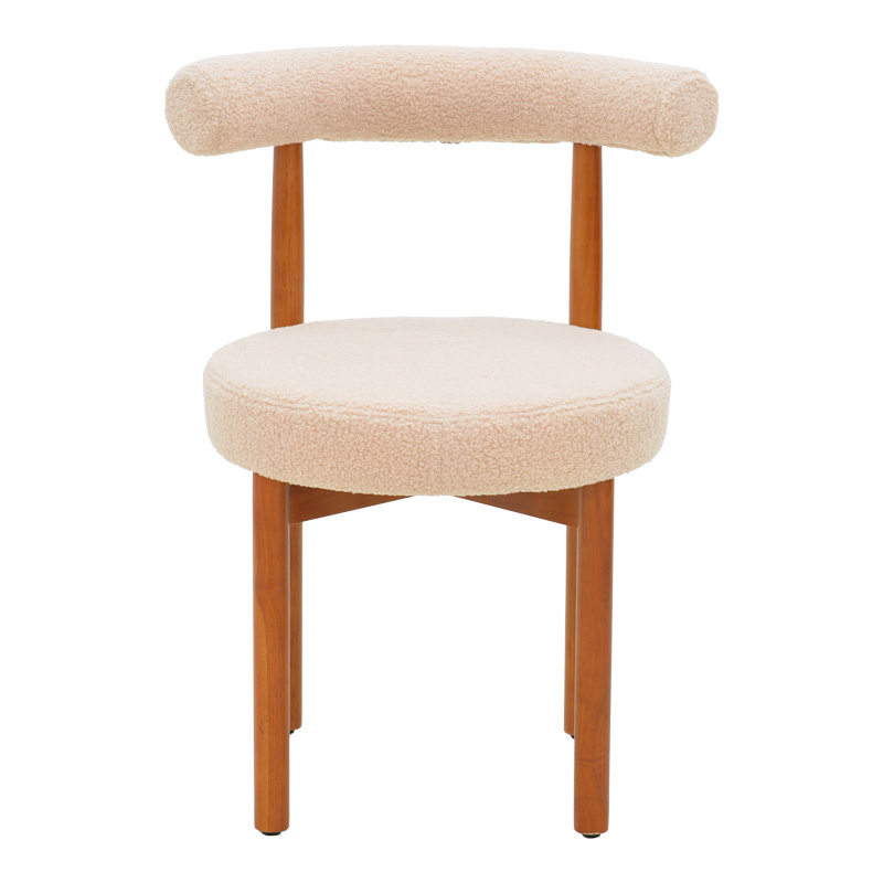 Καρέκλα Fenza pakoworld μπεζ μπουκλέ ύφασμα-πόδι ξύλο οξιάς σε καρυδί απόχρωση 60x54x75εκ - Image 3