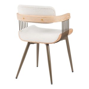 Πολυθρόνα Cameo pakoworld μέταλλο μπρονζέ-white-wash ξύλο-μπέζ ύφασμα 53x49.5x75.5εκ