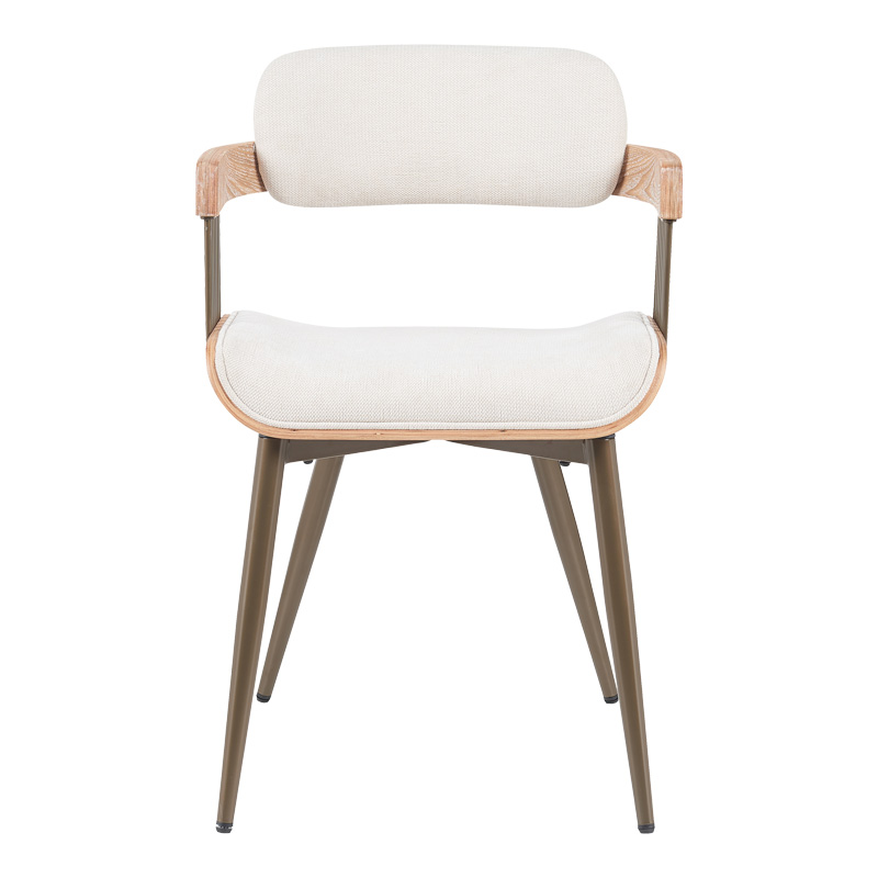 Πολυθρόνα Cameo pakoworld μέταλλο μπρονζέ-white-wash ξύλο-μπέζ ύφασμα 53x49.5x75.5εκ - Image 3