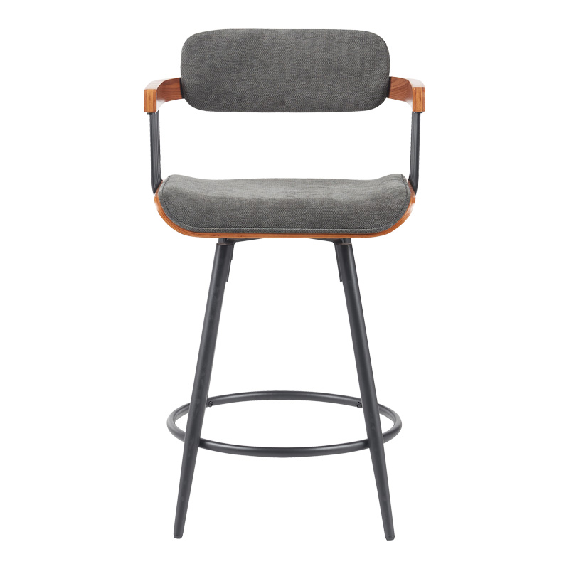 Σκαμπό μπαρ Cameo pakoworld περιστρεφόμενο μέταλλο μαύρο-καρυδί ξύλο-ανθρακί ύφασμα 53x50x93εκ - Image 3