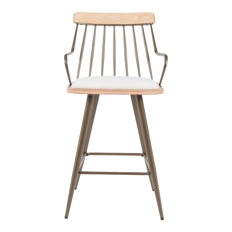 Σκαμπό μπαρ Posse pakoworld μέταλλο μπρονζε-white wash ξύλο-μπεζ ύφασμα 48x54x92.5εκ - Image 3