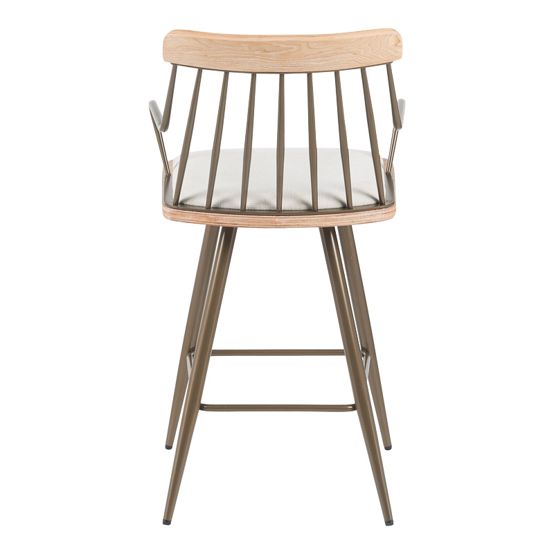 Σκαμπό μπαρ Posse pakoworld μέταλλο μπρονζε-white wash ξύλο-μπεζ ύφασμα 48x54x92.5εκ - Image 4