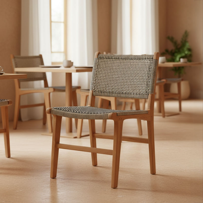 Καρέκλα Darien pakoworld σκελετός teak ξύλο σε φυσική απόχρωση και κρεμ-μαύρο pe σχοινί 52x62x86εκ