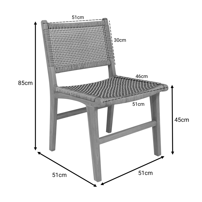 Καρέκλα Darien pakoworld σκελετός teak ξύλο σε φυσική απόχρωση και κρεμ-μαύρο pe σχοινί 52x62x86εκ - Image 2