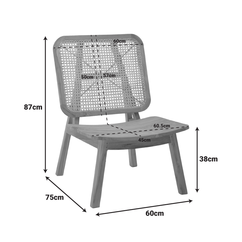 Πολυθρόνα Viborg pakoworld φυσικό teak ξύλο-φυσικό rattan 60x75x87εκ