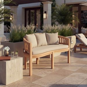 Καναπές τριθέσιος Coren pakoworld φυσικό teak ξύλο 150x61x87εκ