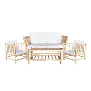 Σαλόνι Mayorka pakoworld σετ 4 τεμαχίων φυσικό teak ξύλο-λευκό μαξιλάρι